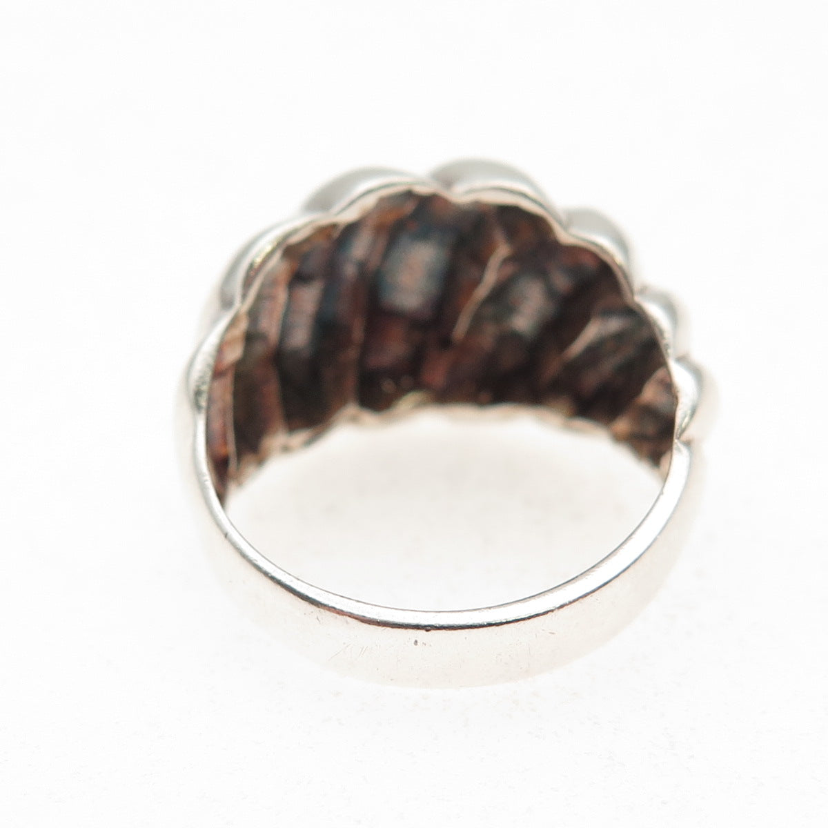925 Sterling Silver Vintage Modernist Ribbed Dome Oxidized Ring Size 6