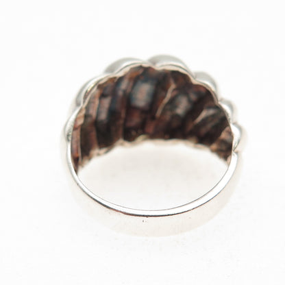 925 Sterling Silver Vintage Modernist Ribbed Dome Oxidized Ring Size 6