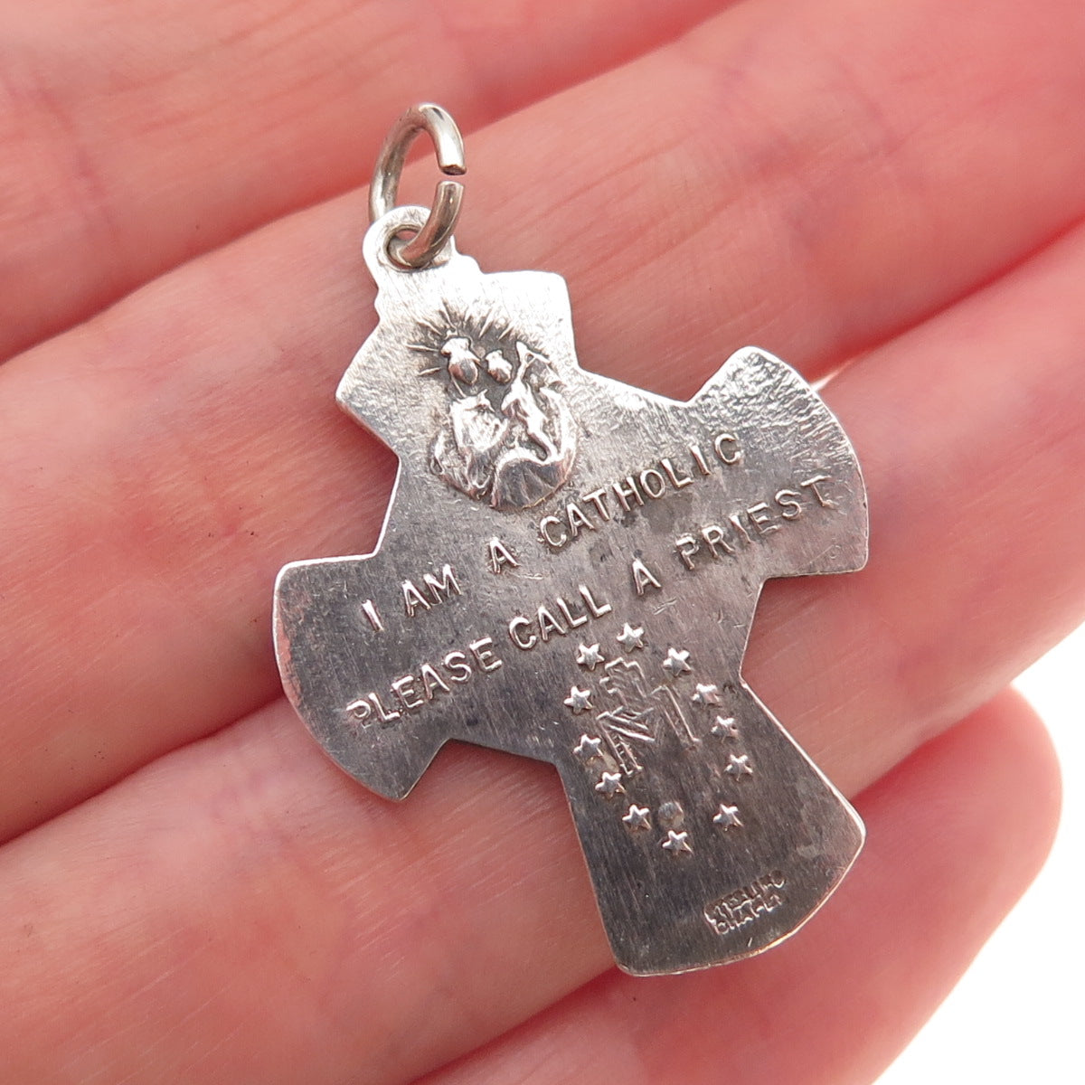 Chapel 925 Sterling Silver Antique Art Deco 4-Way Cross Oxidized Charm Pendant