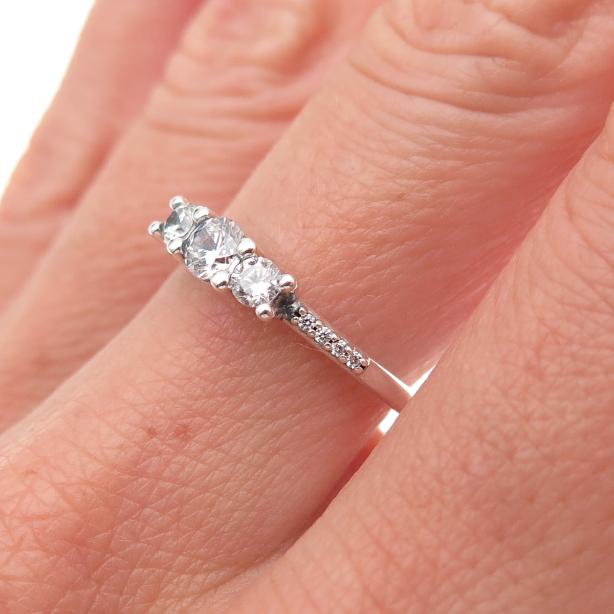 Pandora 925 Sterling Silver Round-Cut C Z Engagement Ring Size 7.5
