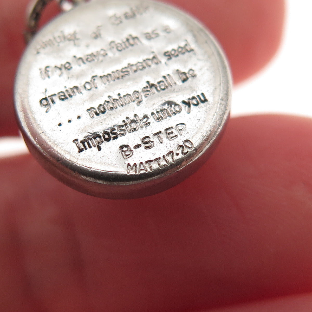 Beau Sterling Silver Antique Amulet of Faith Mustard Seed Matthew 17:20 Pendant
