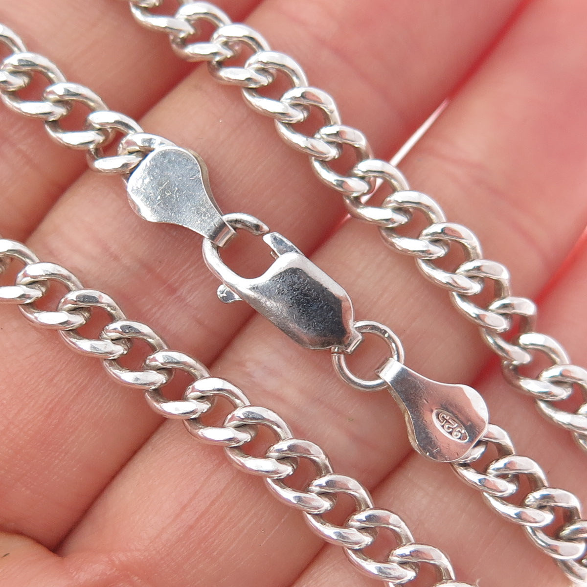 925 Sterling Silver Vintage Italy Curb Chain Necklace 24"