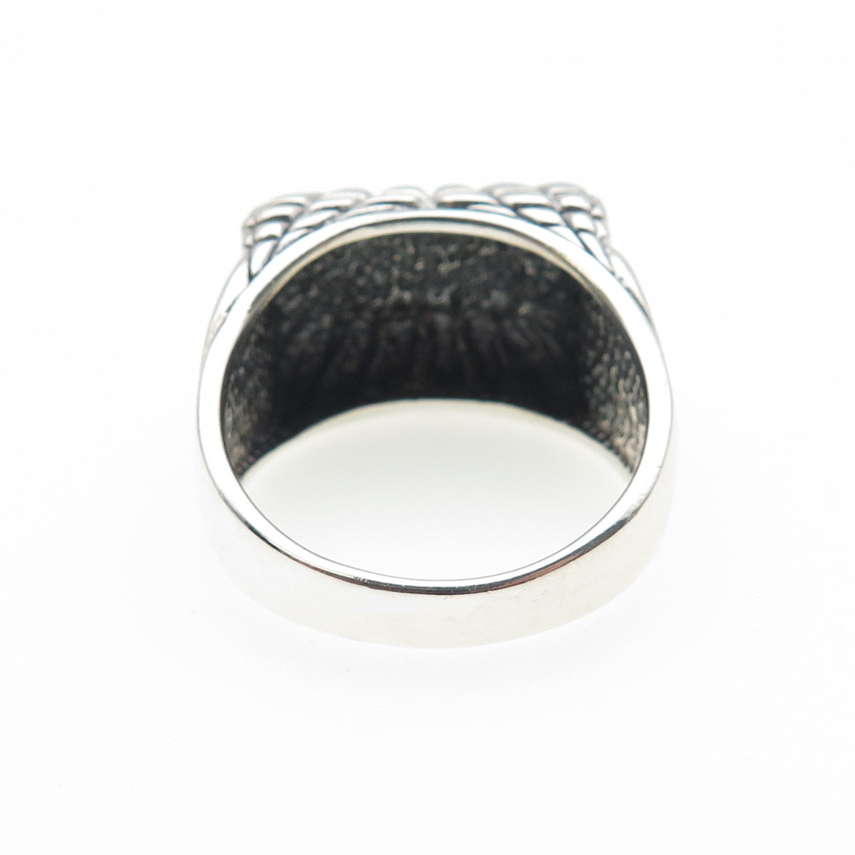 925 Sterling Silver Vintage Modernist Hammered Oxidized Ring Size 11.25