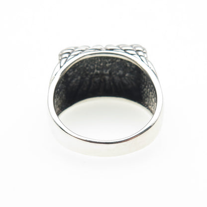 925 Sterling Silver Vintage Modernist Hammered Oxidized Ring Size 11.25