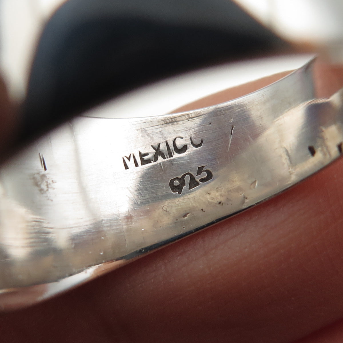 925 Sterling Silver Vintage Mexico Real Black Onyx Modernist Ring Size 12