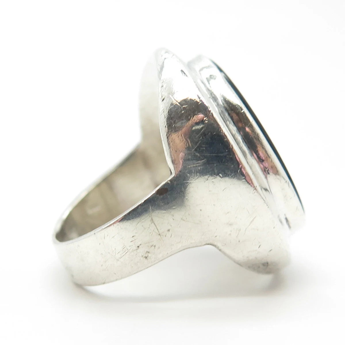 925 Sterling Silver Vintage Real Black Onyx Gem Large Ring Size 7