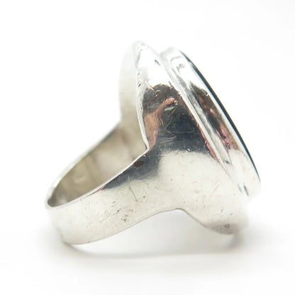 925 Sterling Silver Vintage Real Black Onyx Gem Large Ring Size 7