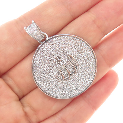 925 Sterling Silver Round-Cut C Z Allah Muslim Religious Charm Pendant