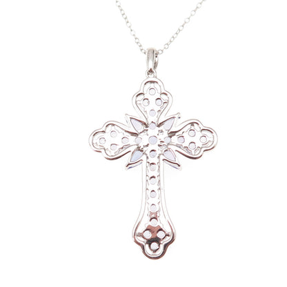 925 Sterling Silver Real Tanzanite & White Topaz Cross Cable Chain Necklace 18"