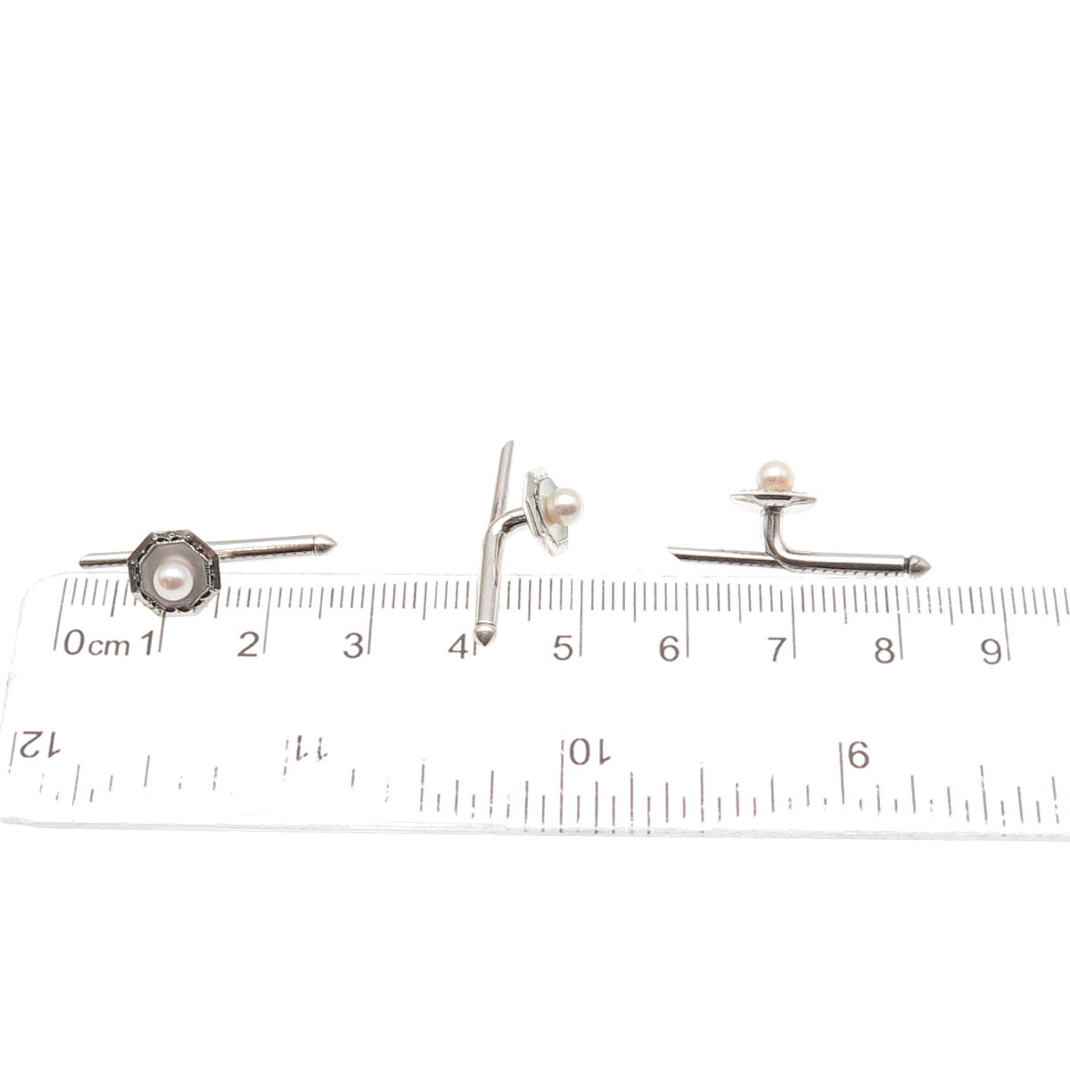 Mikimoto 925 Sterling Antique Japan Real Akoya Pearl SET of 3 Tuxedo Shirt Studs