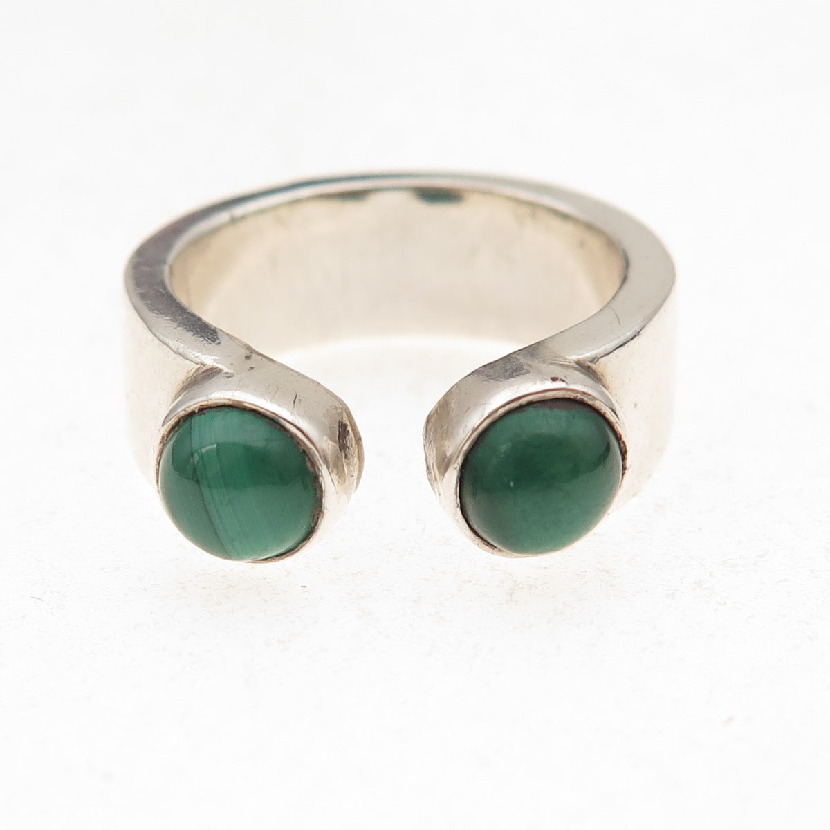 ZU Design 925 Sterling Silver Vintage Real Malachite Adjustable Ring Size 7