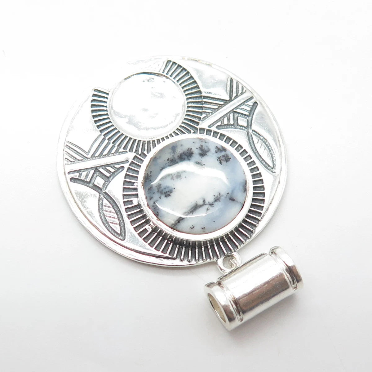 925 Sterling Silver Vintage Real Agate Gemstone Ethnic Slide Pendant