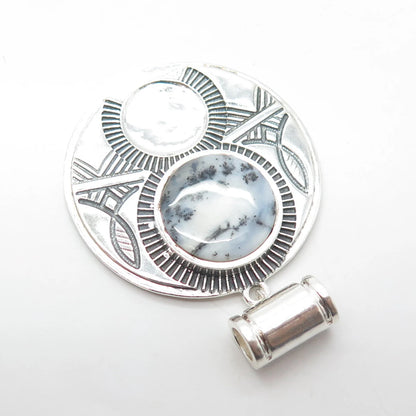925 Sterling Silver Vintage Real Agate Gemstone Ethnic Slide Pendant