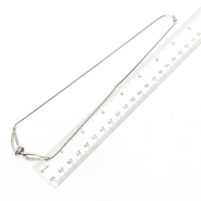 HN Heng Ngai Sterling Silver Real Emerald-Cut Diamond Snake Chain Necklace 16"