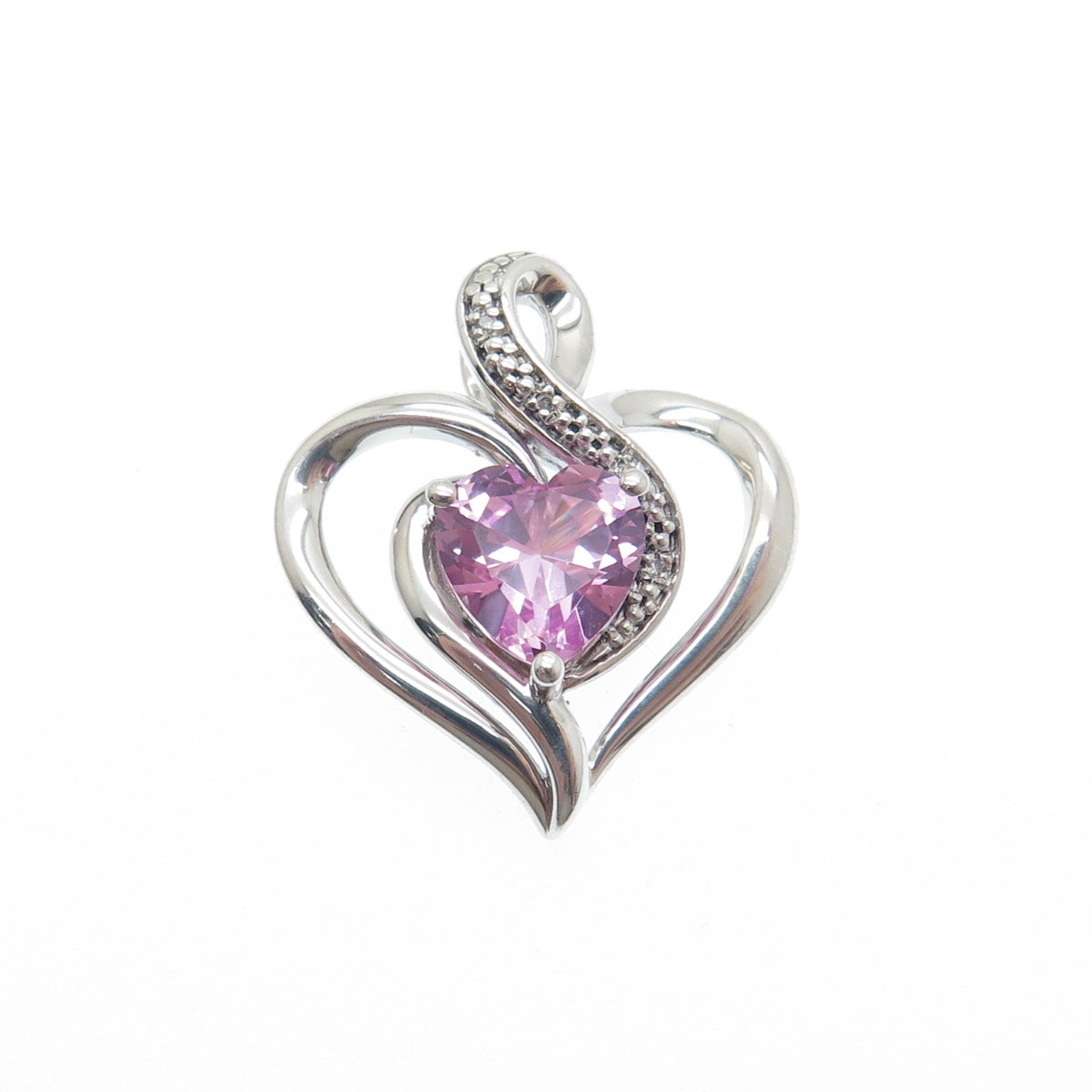 RL RICHLINE 925 Sterling Real Diamond & Pink Topaz Heart Minimalist Pendant