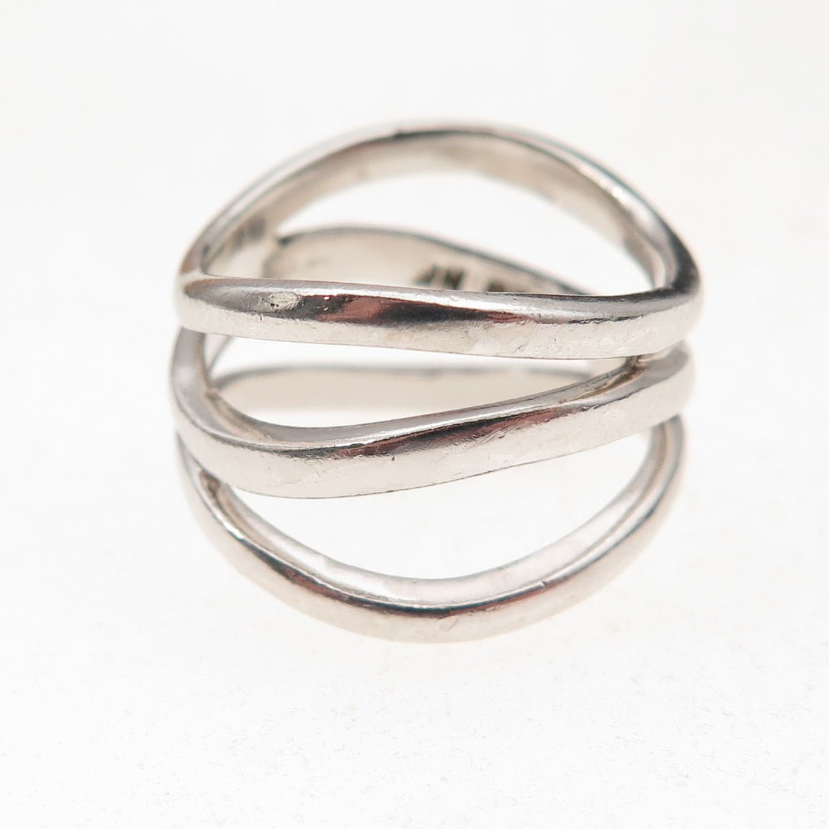 Chapal Zenray 925 Sterling Silver Vintage Modernist Wavy 3-Row Ring Size 7.75
