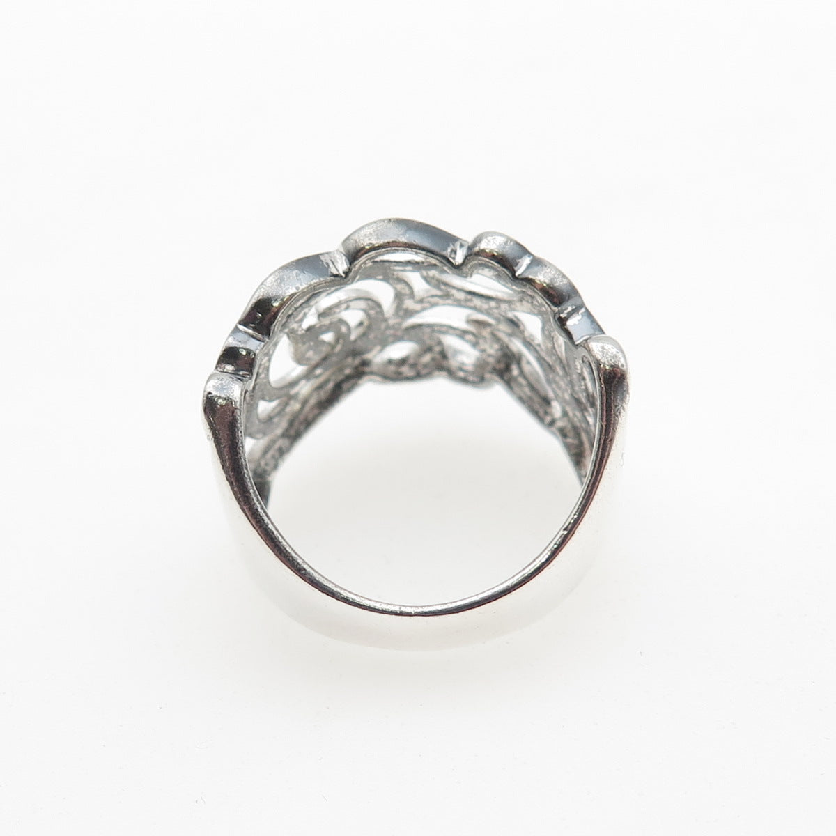 925 Sterling Silver Vintage Modernist Rose Flower Ring Size 7.25