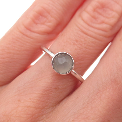 Pandora 925 Sterling Silver Real Gray Moonstone June Birthday Blooms Ring Size 6