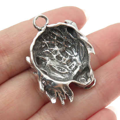 925 Sterling Silver Vintage Bull's Head Oxidized Pendant