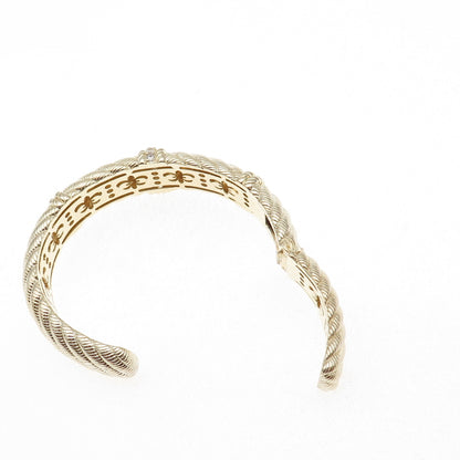 Judith Ripka 925 Sterling Silver Gold Plated C Z Heavy 73.0g Cuff Bracelet 7.25"