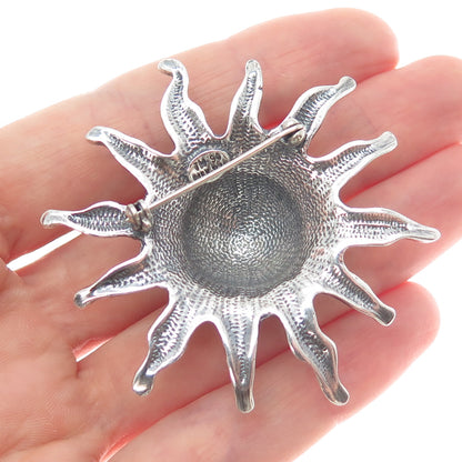 925 Sterling Silver Vintage Mexico Modernist Sun Oxidized Pin Brooch