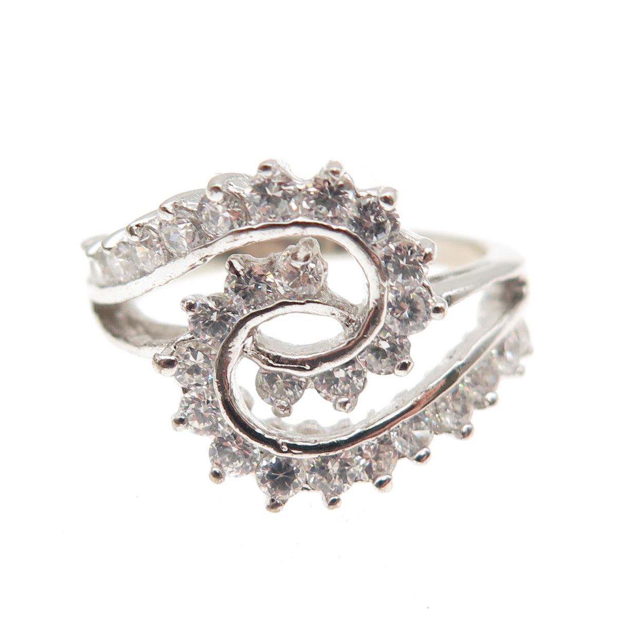925 Sterling Silver Round-Cut C Z Interlocked Bypass Ring Size 6