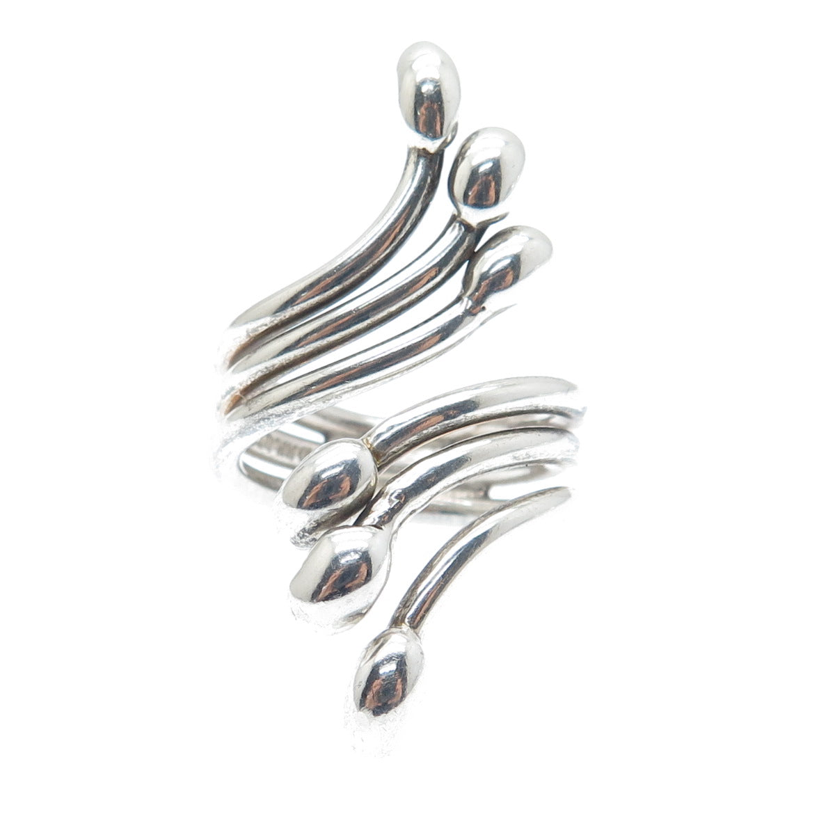 925 Sterling Silver Vintage Mexico Modernist Adjustable Bypass Ring Size 8.25