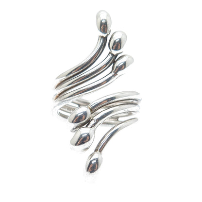 925 Sterling Silver Vintage Mexico Modernist Adjustable Bypass Ring Size 8.25
