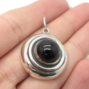 925 Sterling Silver Vintage Real Black Onyx Gemstone Pendant