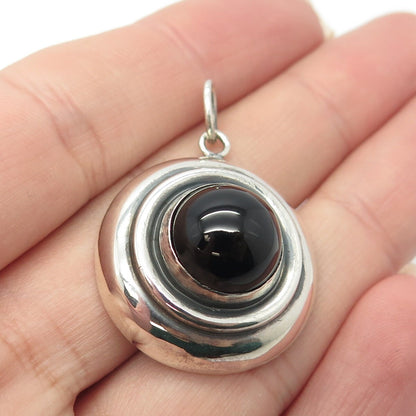 925 Sterling Silver Vintage Real Black Onyx Gemstone Pendant