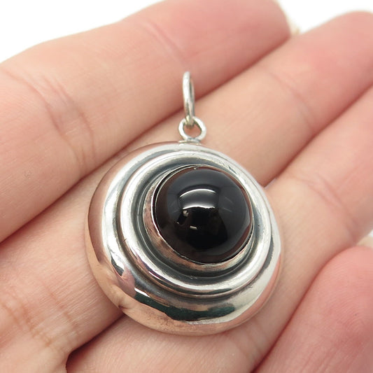 925 Sterling Silver Vintage Real Black Onyx Gemstone Pendant