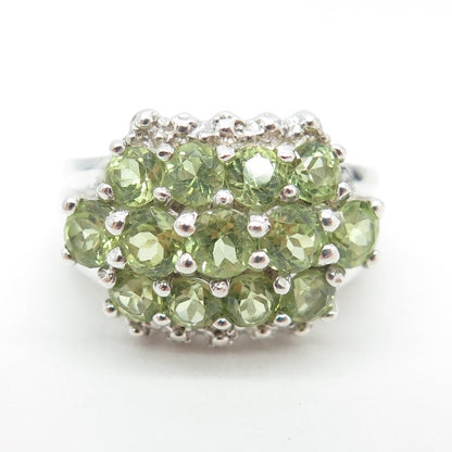 925 Sterling Silver Real Round-Cut Peridot Cluster Ring Size 5.75