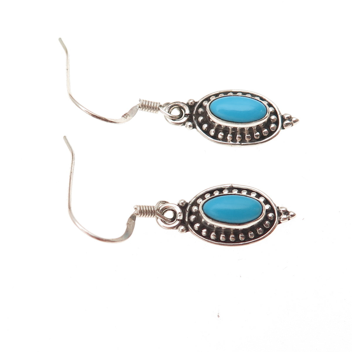 925 Sterling Silver Vintage Real Turquoise Oxidized Dangle Earrings