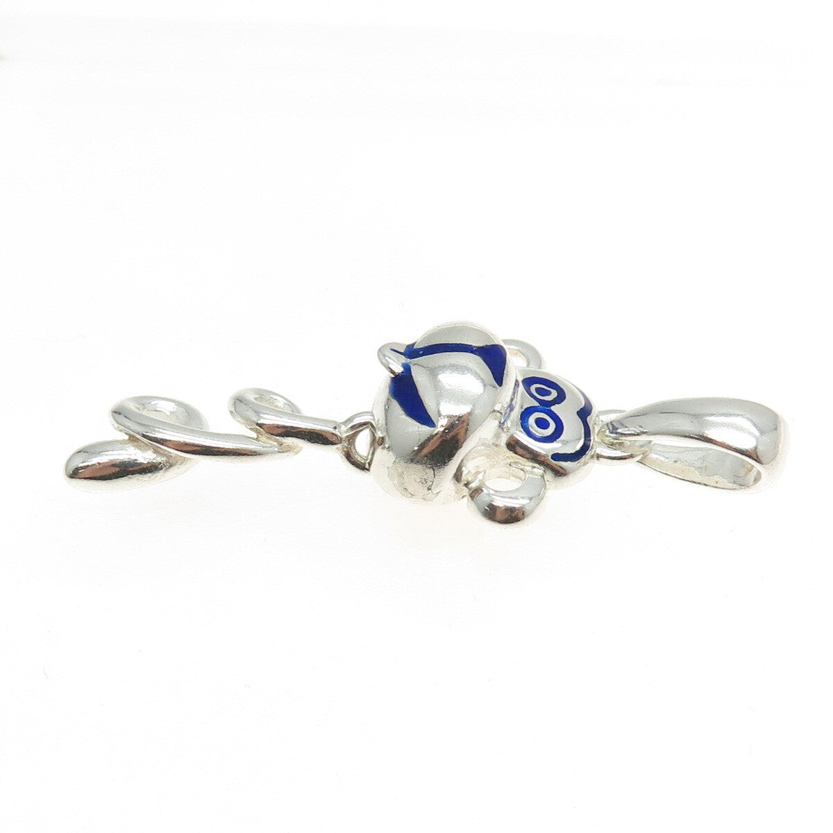 925 Sterling Silver Vintage Italy Blue Enamel Monkey Pendant