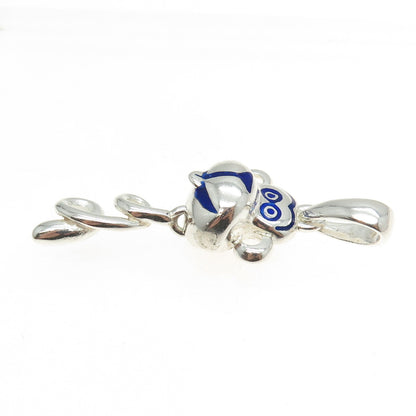 925 Sterling Silver Vintage Italy Blue Enamel Monkey Pendant