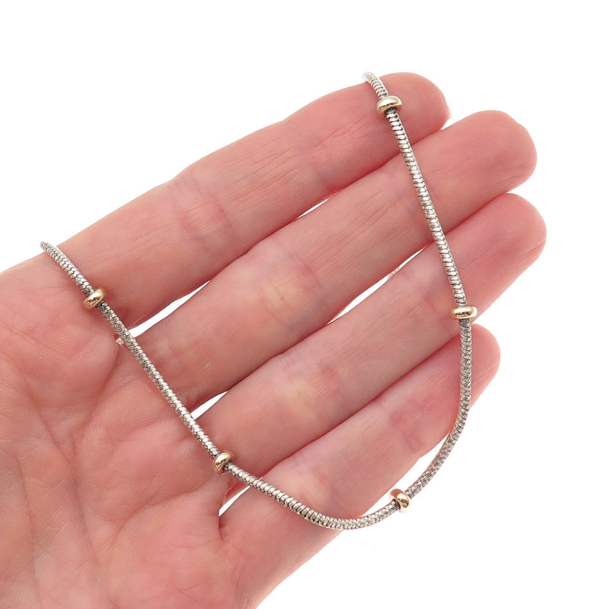 Milor Sterling Silver 14K Gold Vintage Italy Station Snake Chain Necklace 16"