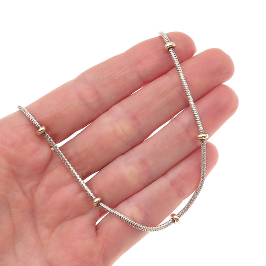Milor Sterling Silver 14K Gold Vintage Italy Station Snake Chain Necklace 16"