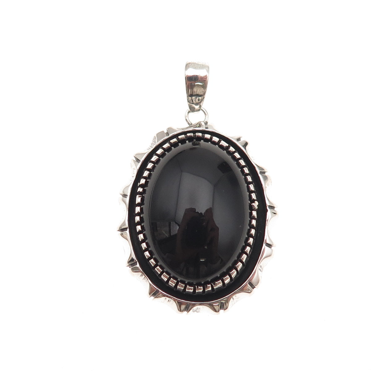 Old Pawn 925 Sterling Silver Vintage Black Onyx Shadow Box Tribal Charm Pendant