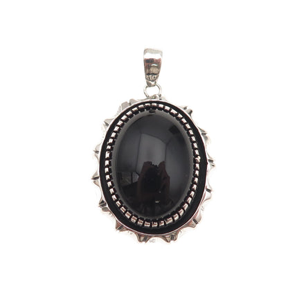 Old Pawn 925 Sterling Silver Vintage Black Onyx Shadow Box Tribal Charm Pendant