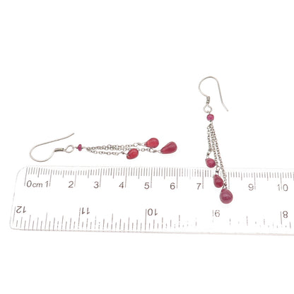 925 Sterling Silver Vintage Real Ruby Tassel Dangle Earrings