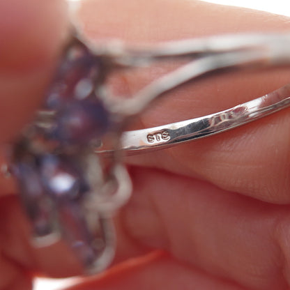 Chuck Clemency 925 Sterling Silver Real Tanzanite Floral Ring Size 8