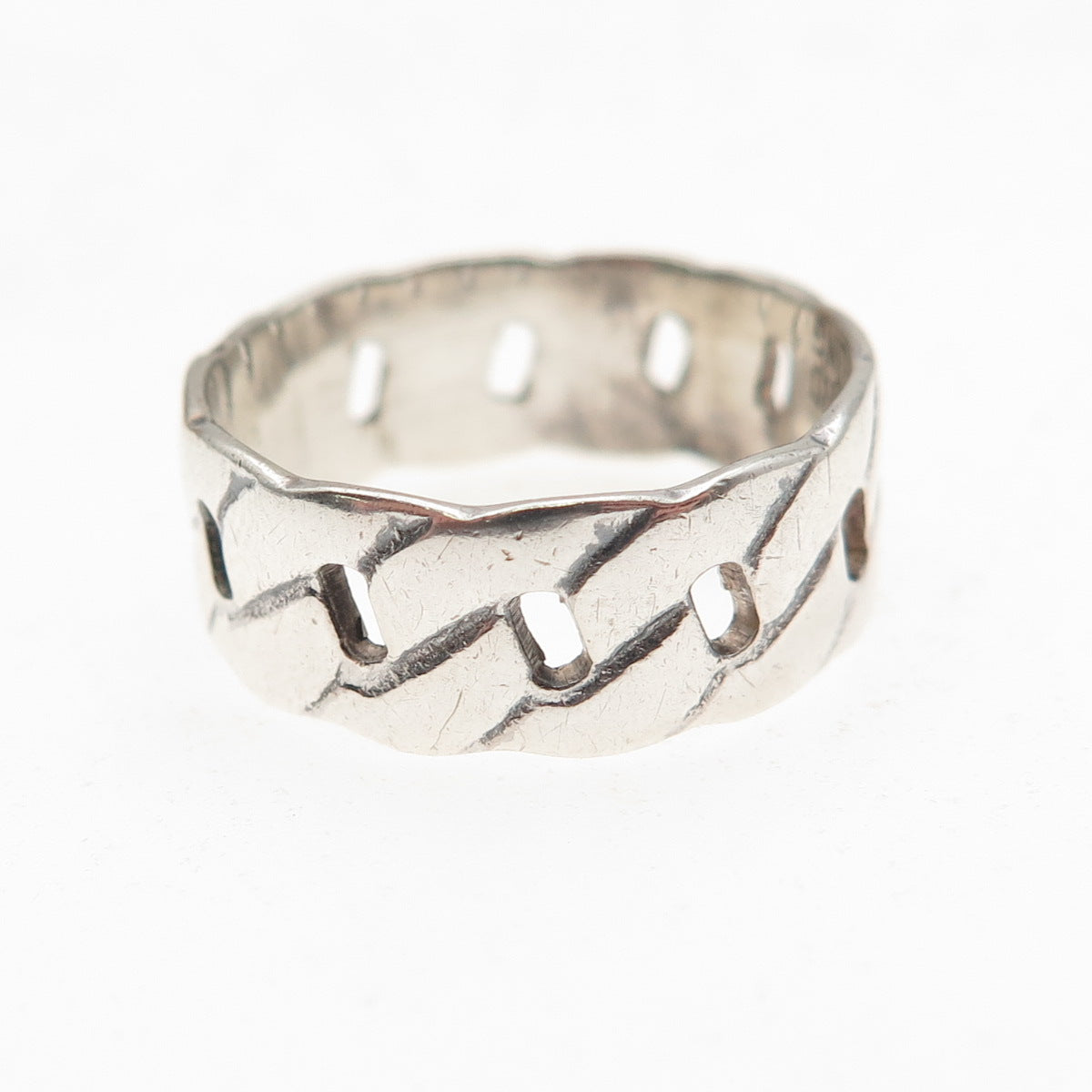 925 Sterling Silver Vintage Cuban Link Oxidized Band Ring Size 7.5