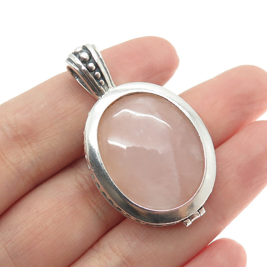 925 Sterling Silver Vintage Real Rose Quartz & MOP Interchangeable Pendant