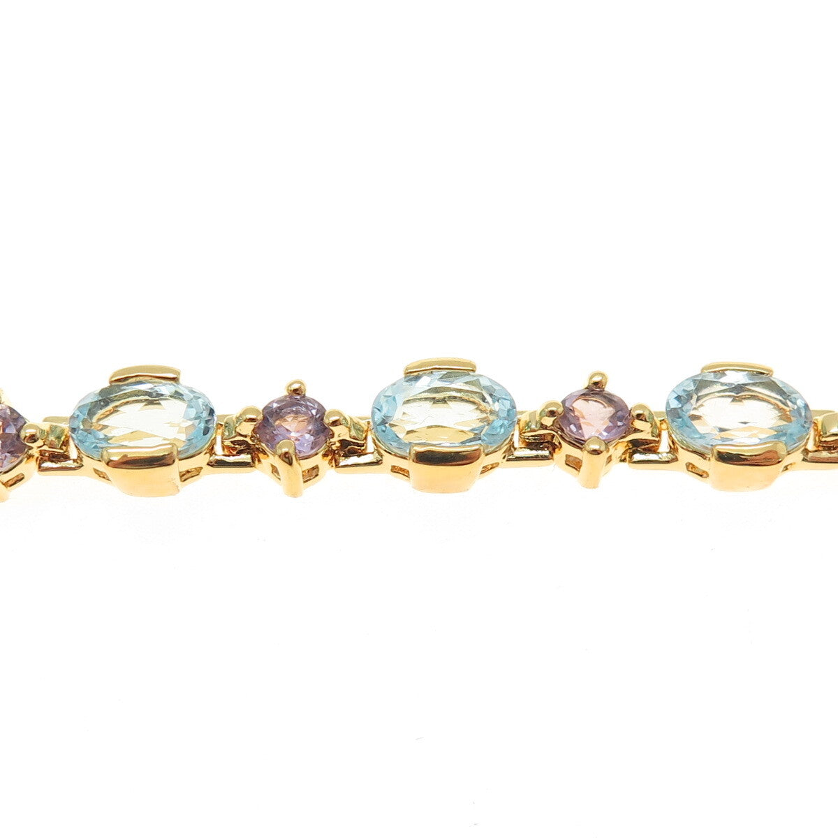 925 Sterling Silver Gold Plated Real Amethyst & Blue Topaz Bracelet 7.25"