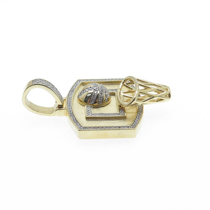 925 Sterling Silver Gold Plated Round-Cut C Z Basketball Hoop Pendant