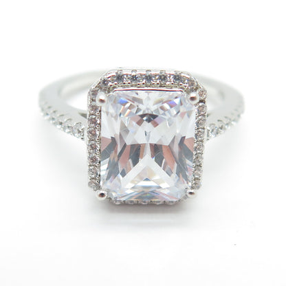 925 Sterling Silver Radiant & Round-Cut Shaped C Z Ring Size 7.25