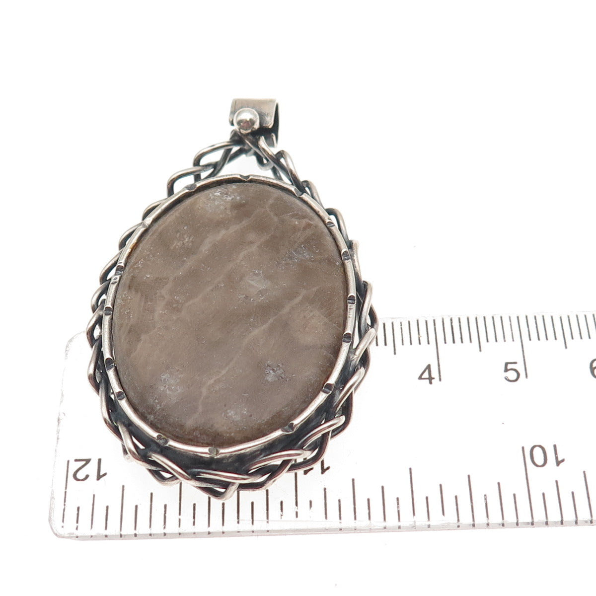 Joseph Masaniello 925 Sterling Silver Vintage Real Jasper Modernist Pendant