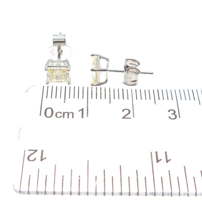 925 Sterling Silver Princess-Cut Canary C Z Stud Earrings