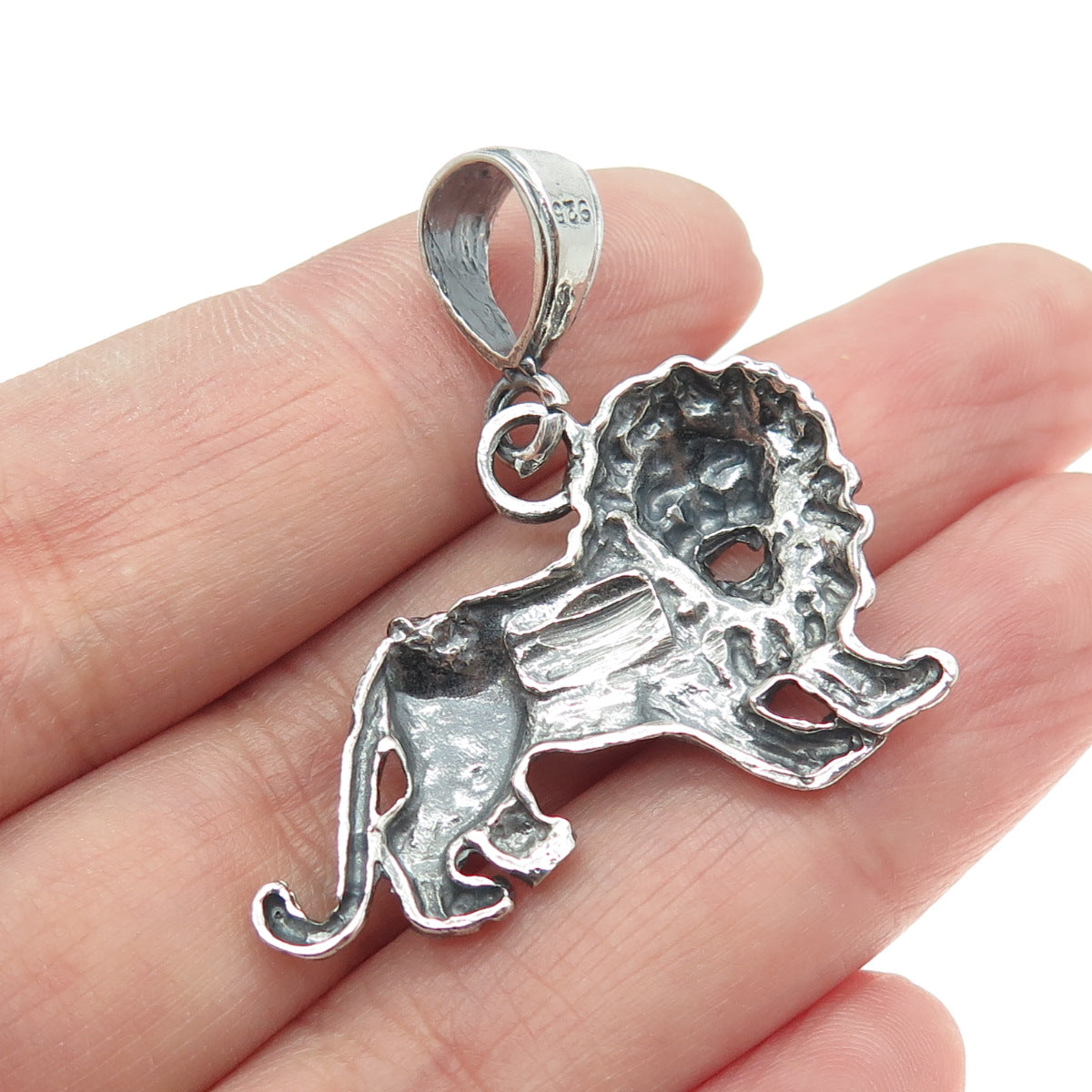 925 Sterling Silver Vintage Lion Oxidized Pendant