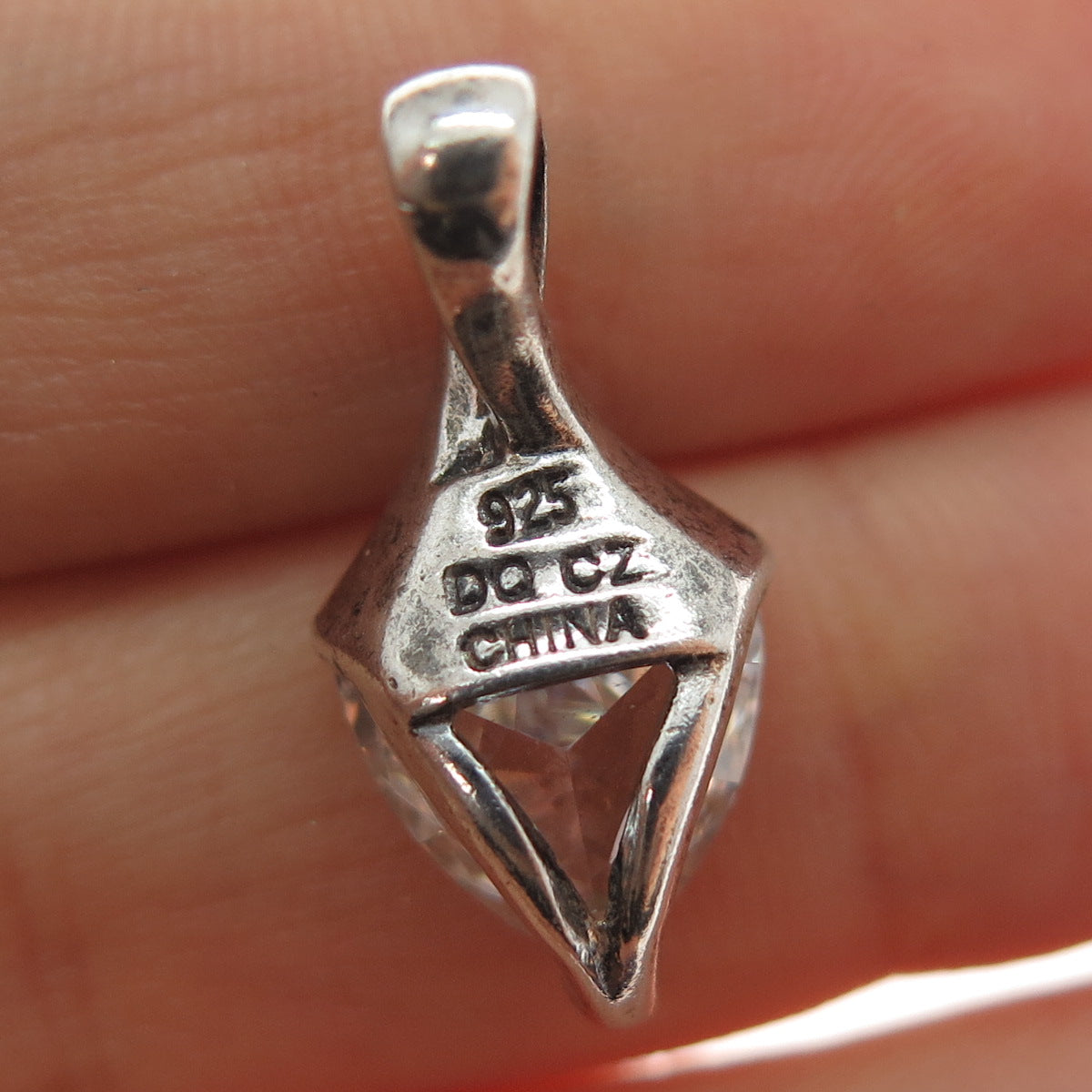 925 Sterling Silver Triangle-Cut C Z Minimalist Charm Pendant
